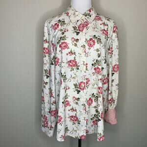 Judith Hart Floral Blouse Contrast Collar Sz 16
